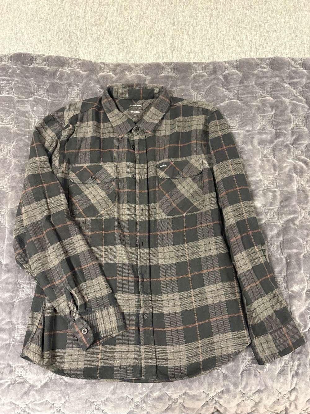 Brixton Gray and Brown Plaid Flannel Standard Fit/Bowery